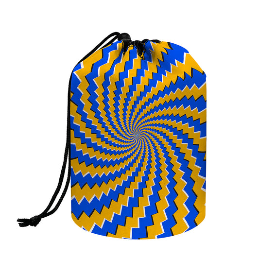 Yellow Spiral Moving Optical Illusion Drawstring Makeup Bag