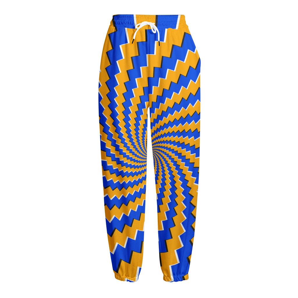 Yellow Spiral Moving Optical Illusion Fleece Lined Knit Pants