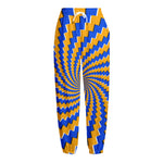 Yellow Spiral Moving Optical Illusion Fleece Lined Knit Pants