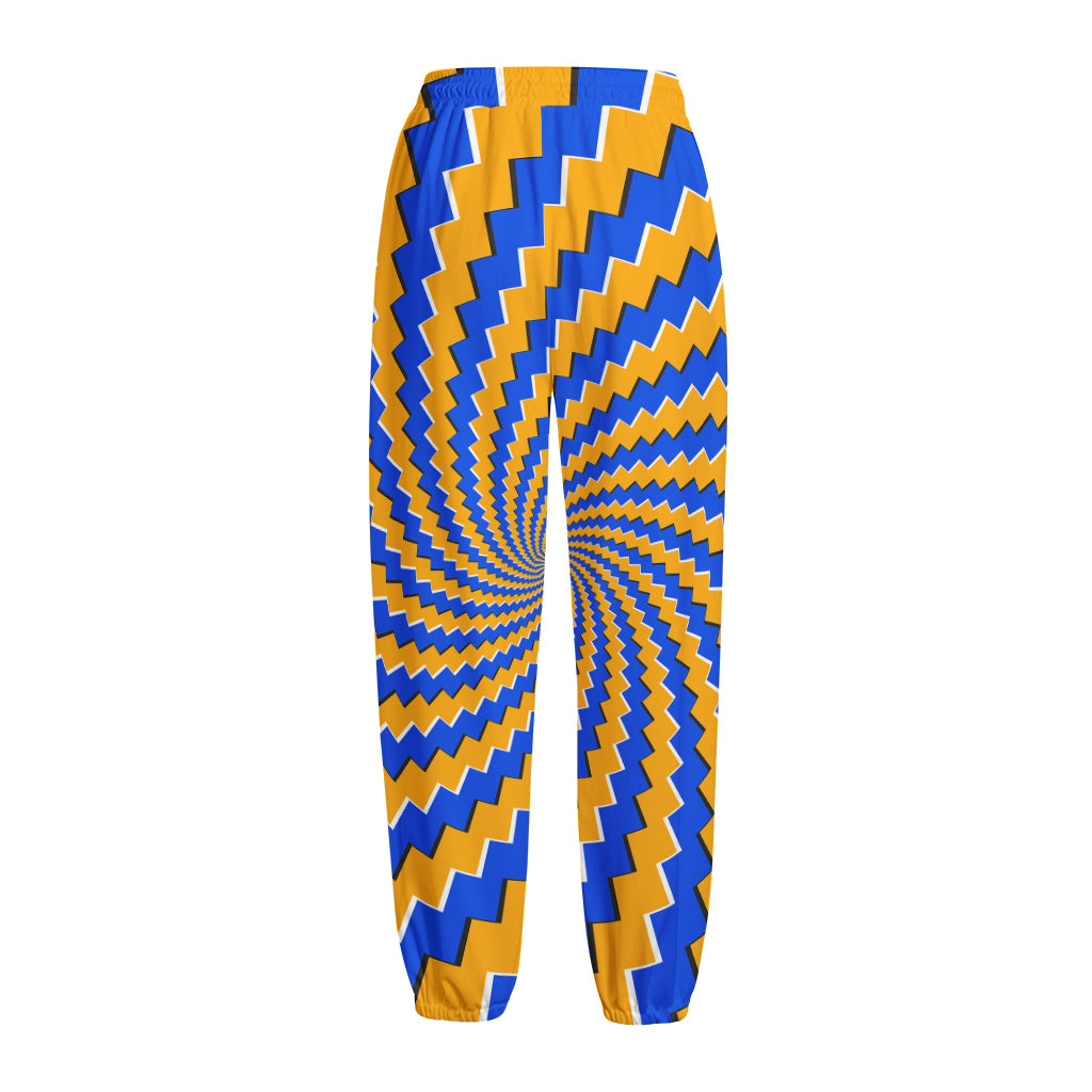 Yellow Spiral Moving Optical Illusion Fleece Lined Knit Pants