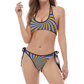 Yellow Spiral Moving Optical Illusion Halter Scoop Tie Side Bikini