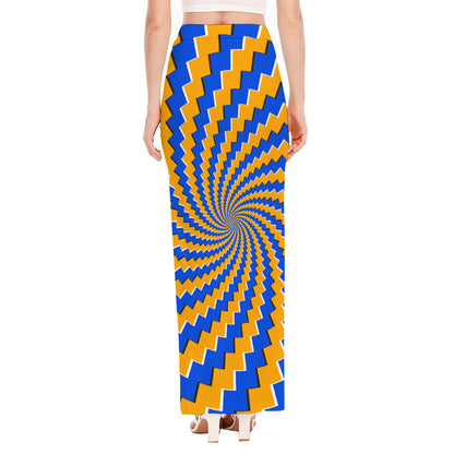 Yellow Spiral Moving Optical Illusion High Slit Maxi Skirt