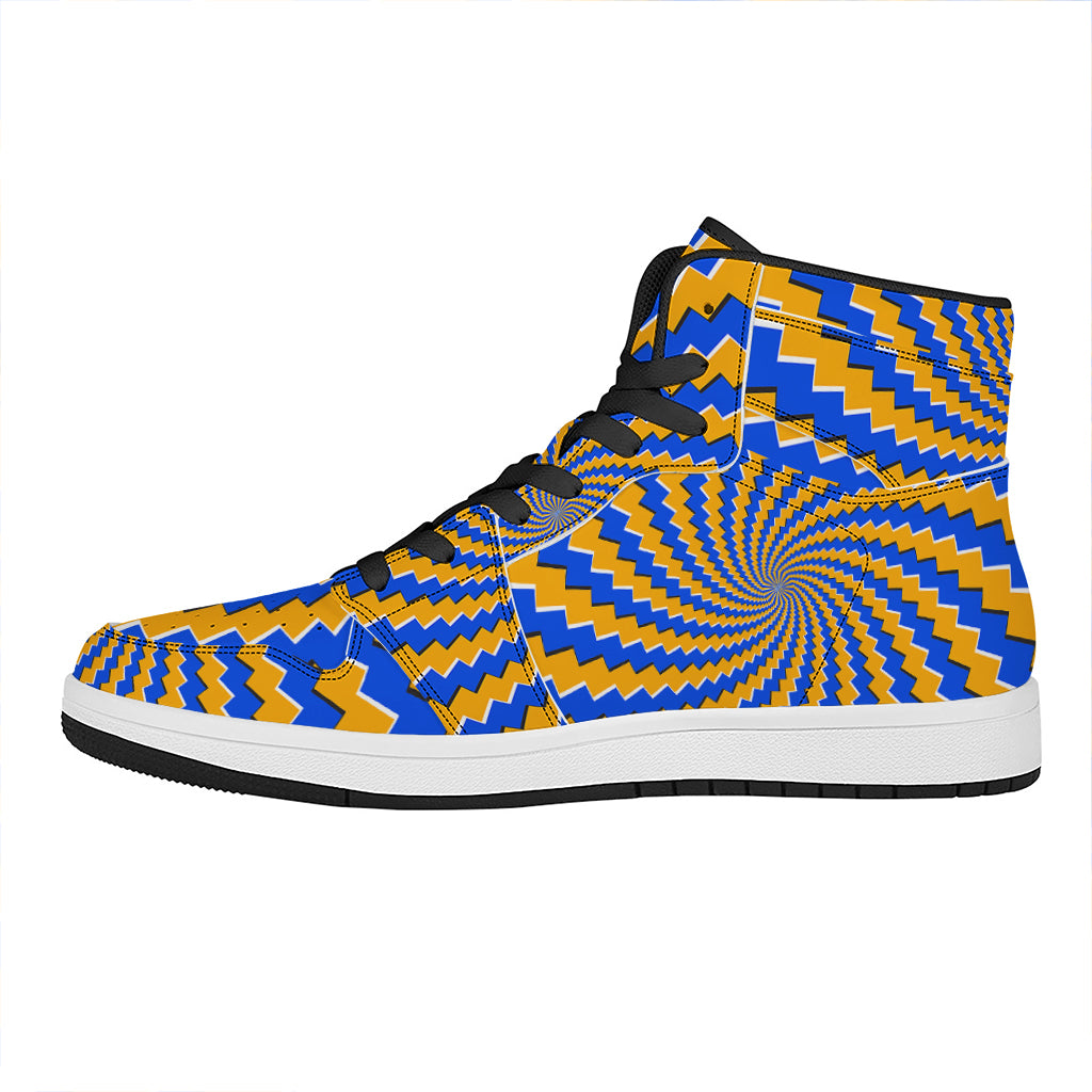 Yellow Spiral Moving Optical Illusion High Top Leather Sneakers