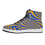 Yellow Spiral Moving Optical Illusion High Top Leather Sneakers