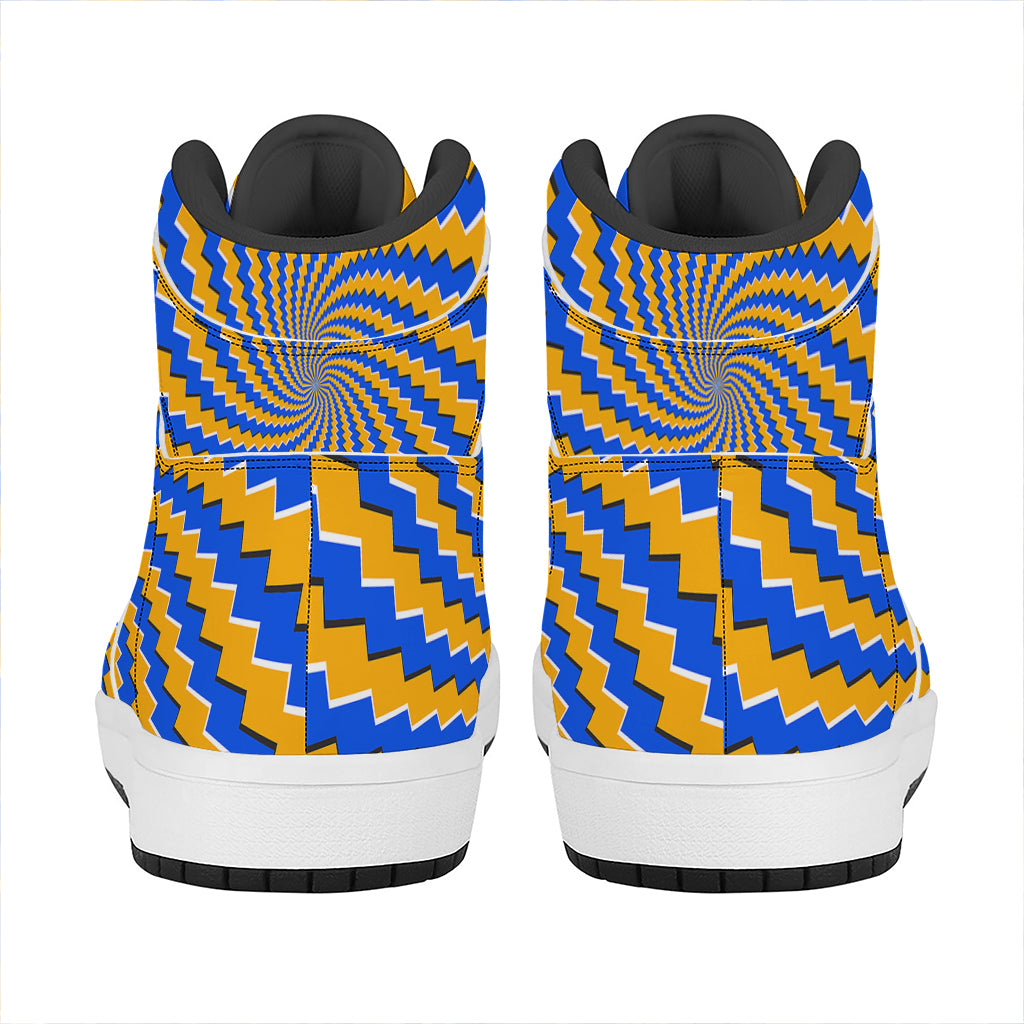 Yellow Spiral Moving Optical Illusion High Top Leather Sneakers