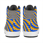 Yellow Spiral Moving Optical Illusion High Top Leather Sneakers