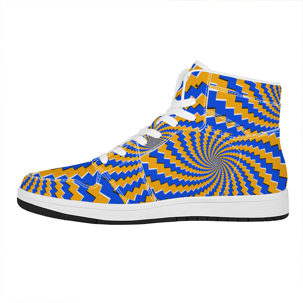 Yellow Spiral Moving Optical Illusion High Top Leather Sneakers