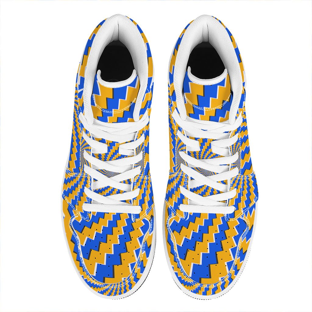 Yellow Spiral Moving Optical Illusion High Top Leather Sneakers