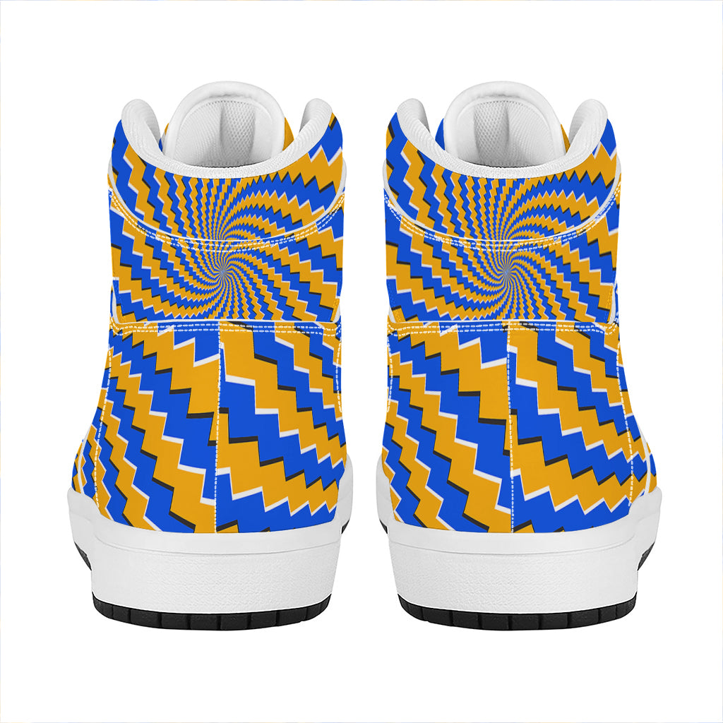 Yellow Spiral Moving Optical Illusion High Top Leather Sneakers