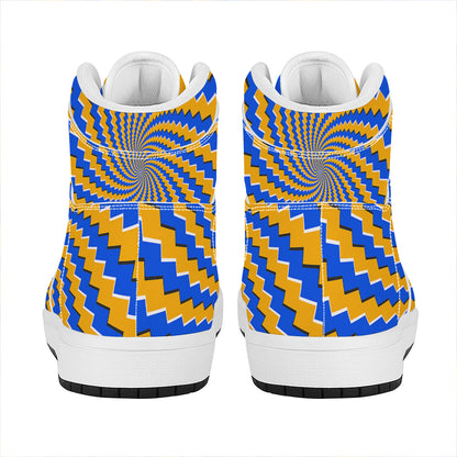 Yellow Spiral Moving Optical Illusion High Top Leather Sneakers