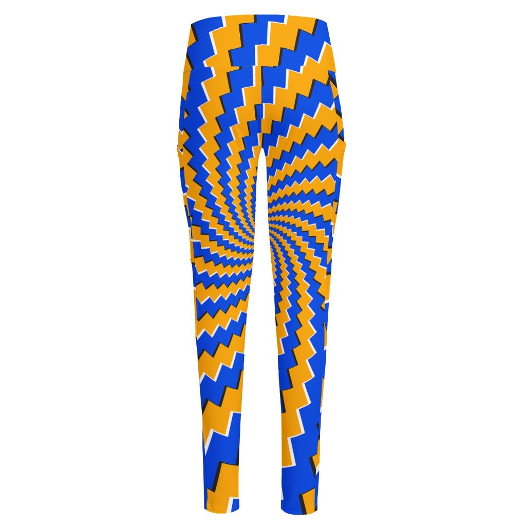 Yellow Spiral Moving Optical Illusion High-Waisted Pocket Leggings