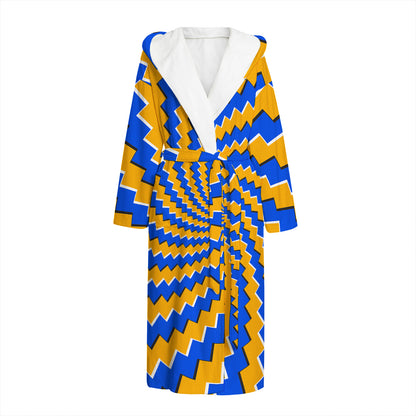 Yellow Spiral Moving Optical Illusion Hooded Bathrobe