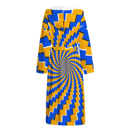 Yellow Spiral Moving Optical Illusion Hooded Bathrobe