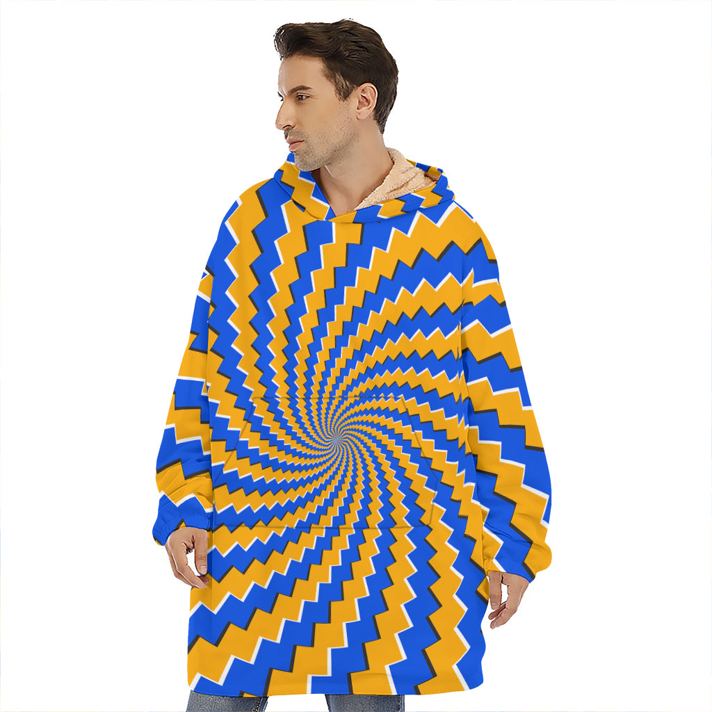 Yellow Spiral Moving Optical Illusion Hoodie Blanket