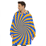Yellow Spiral Moving Optical Illusion Hoodie Blanket