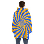 Yellow Spiral Moving Optical Illusion Hoodie Blanket