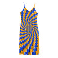Yellow Spiral Moving Optical Illusion Jersey Midi Cami Dress