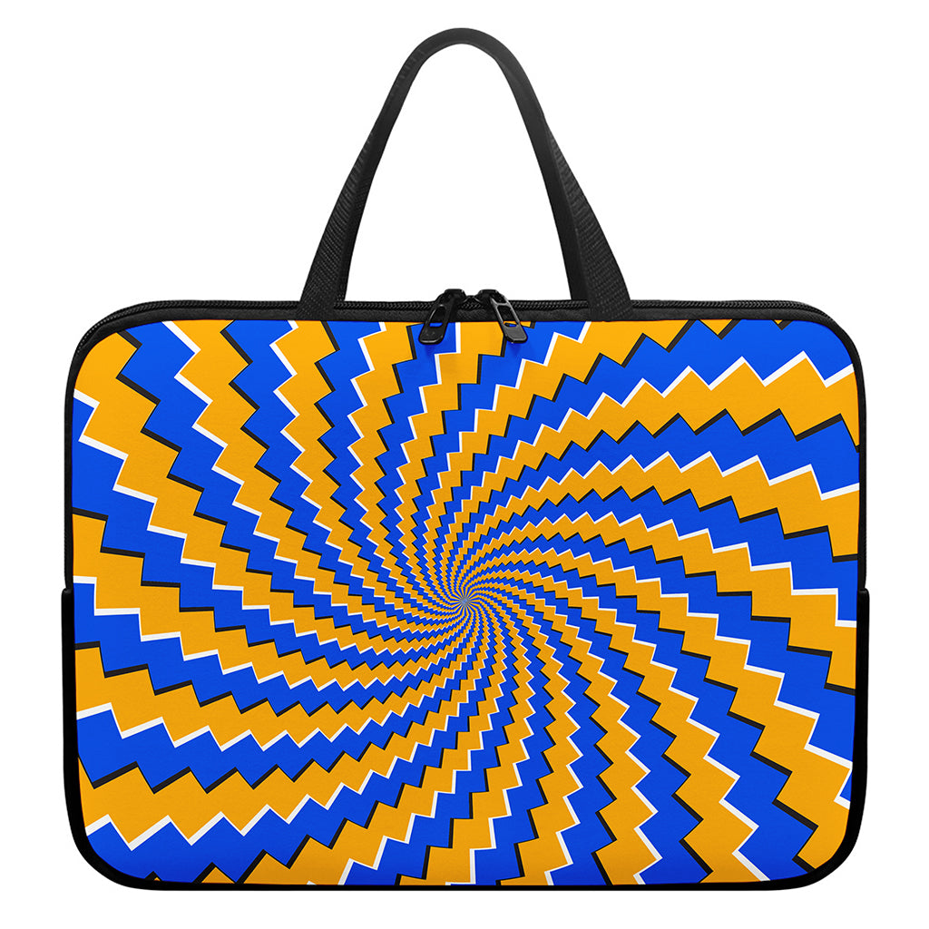 Yellow Spiral Moving Optical Illusion Laptop Sleeve With Handle
