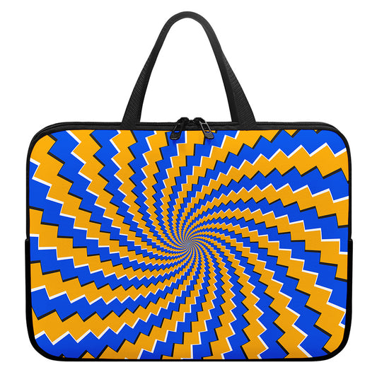 Yellow Spiral Moving Optical Illusion Laptop Sleeve With Handle