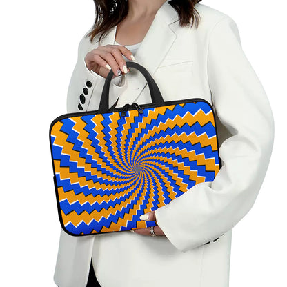 Yellow Spiral Moving Optical Illusion Laptop Sleeve With Handle