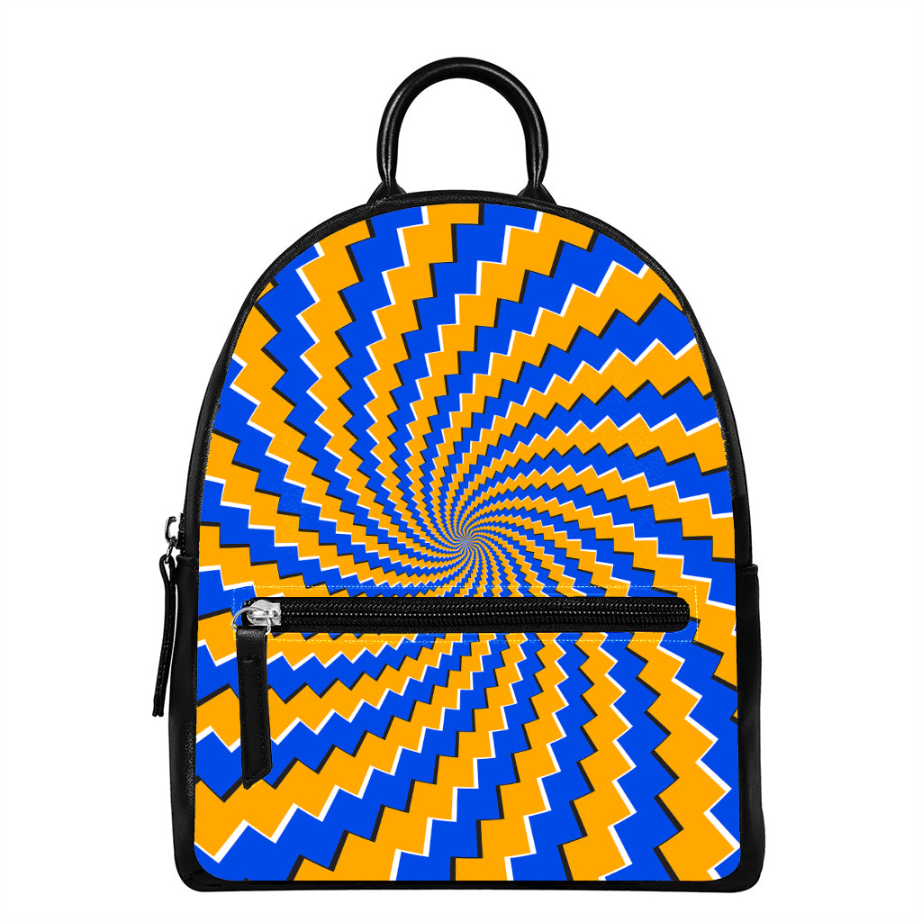 Yellow Spiral Moving Optical Illusion Leather Backpack