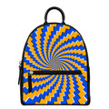 Yellow Spiral Moving Optical Illusion Leather Backpack