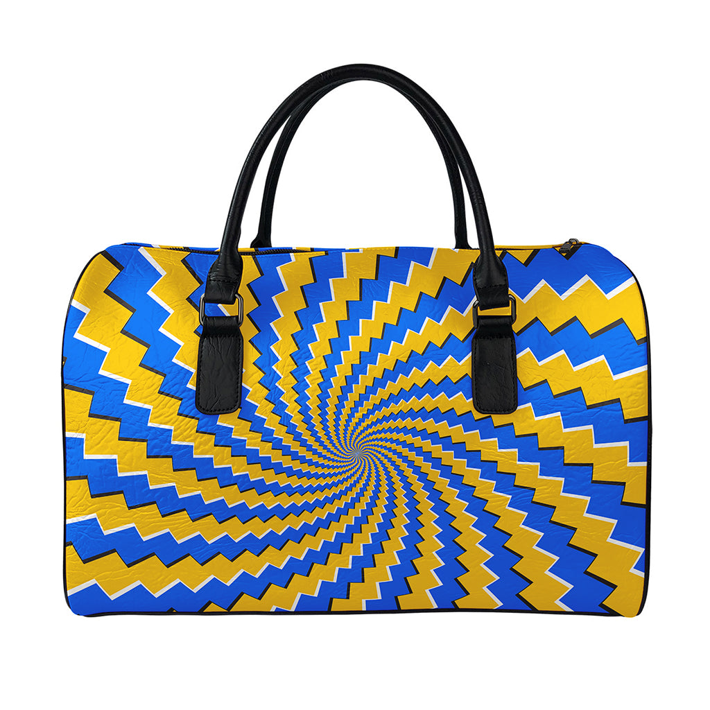 Yellow Spiral Moving Optical Illusion Leather Duffle Bag