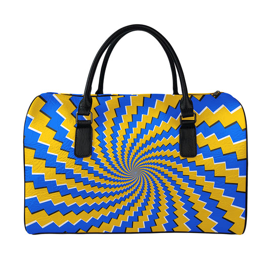 Yellow Spiral Moving Optical Illusion Leather Duffle Bag