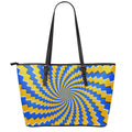 Yellow Spiral Moving Optical Illusion Leather Tote Bag With Zipper