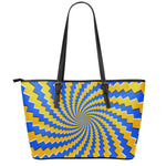Yellow Spiral Moving Optical Illusion Leather Tote Bag