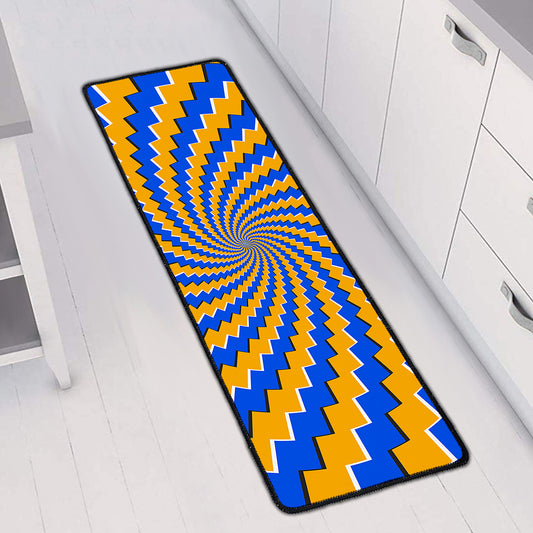 Yellow Spiral Moving Optical Illusion Long Kitchen Mat