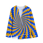 Yellow Spiral Moving Optical Illusion Long Sleeve Short Coat