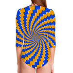 Yellow Spiral Moving Optical Illusion Long Sleeve Swimsuit