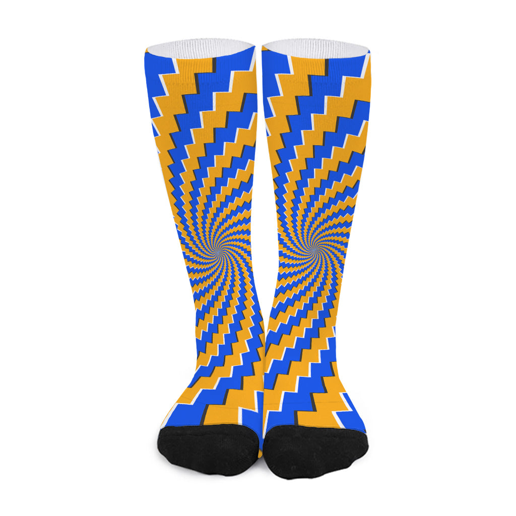 Yellow Spiral Moving Optical Illusion Long Socks