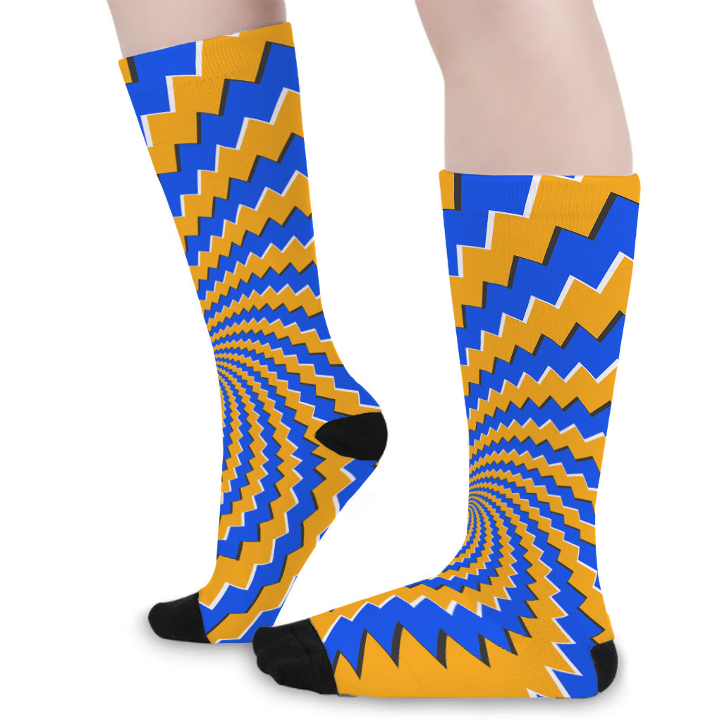 Yellow Spiral Moving Optical Illusion Long Socks