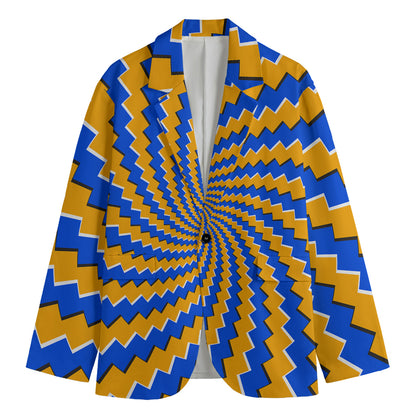 Yellow Spiral Moving Optical Illusion Men's Cotton Blazer