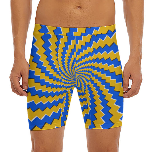 Yellow Spiral Moving Optical Illusion Men's Long Boxer Briefs