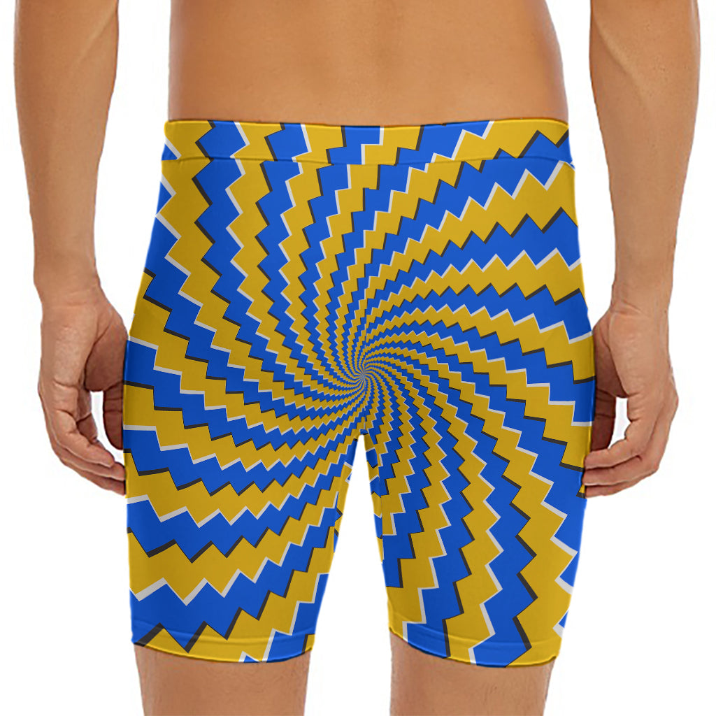 Yellow Spiral Moving Optical Illusion Men's Long Boxer Briefs