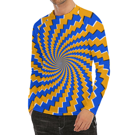 Yellow Spiral Moving Optical Illusion Men's Long Sleeve Rash Guard