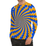 Yellow Spiral Moving Optical Illusion Men's Long Sleeve Rash Guard