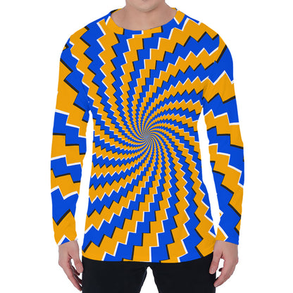 Yellow Spiral Moving Optical Illusion Men's Long Sleeve T-Shirt
