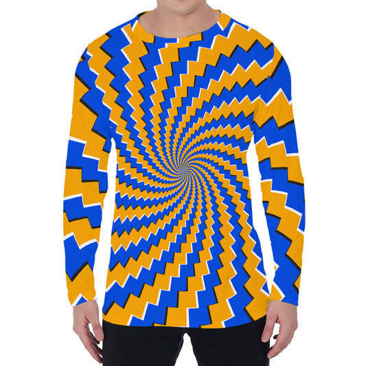 Yellow Spiral Moving Optical Illusion Men's Long Sleeve T-Shirt