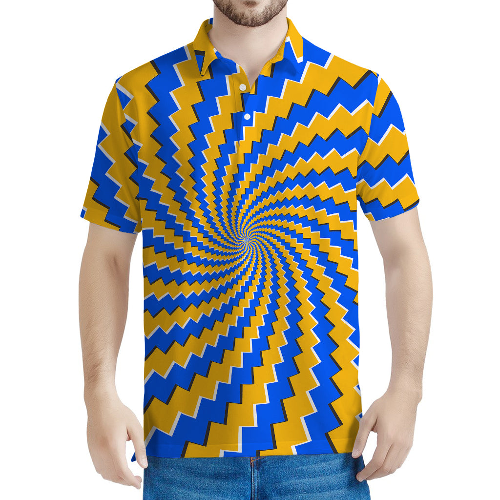 Yellow Spiral Moving Optical Illusion Men's Polo Shirt