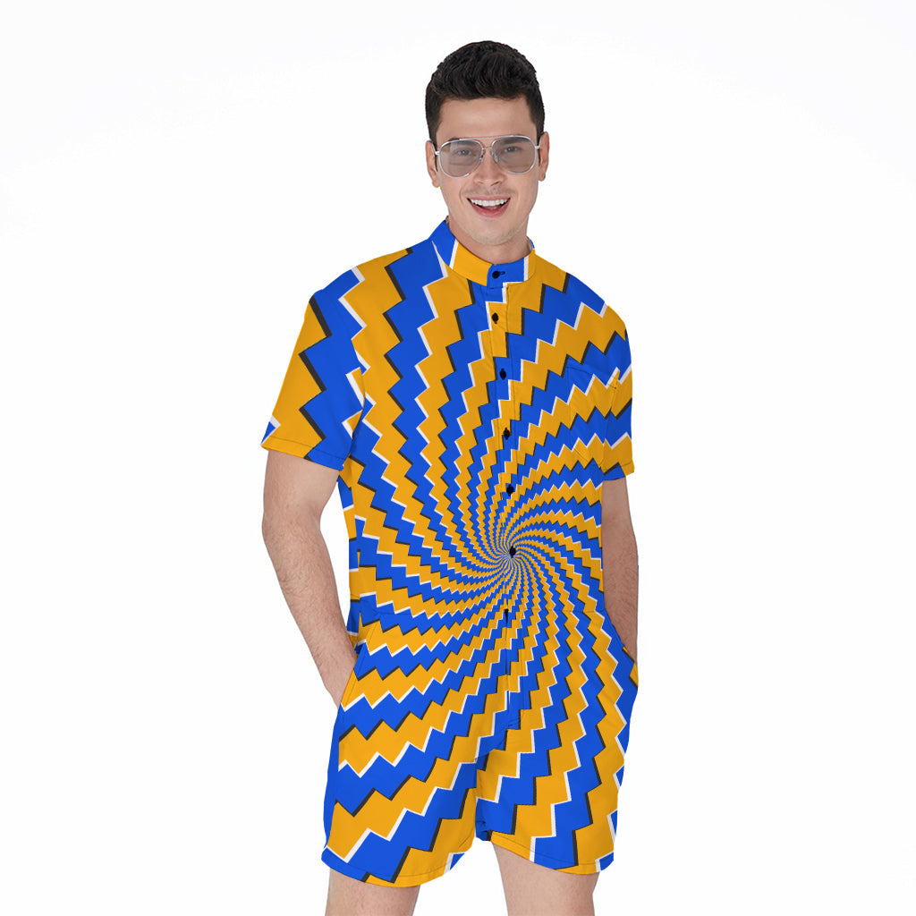 Yellow Spiral Moving Optical Illusion Men's Rompers