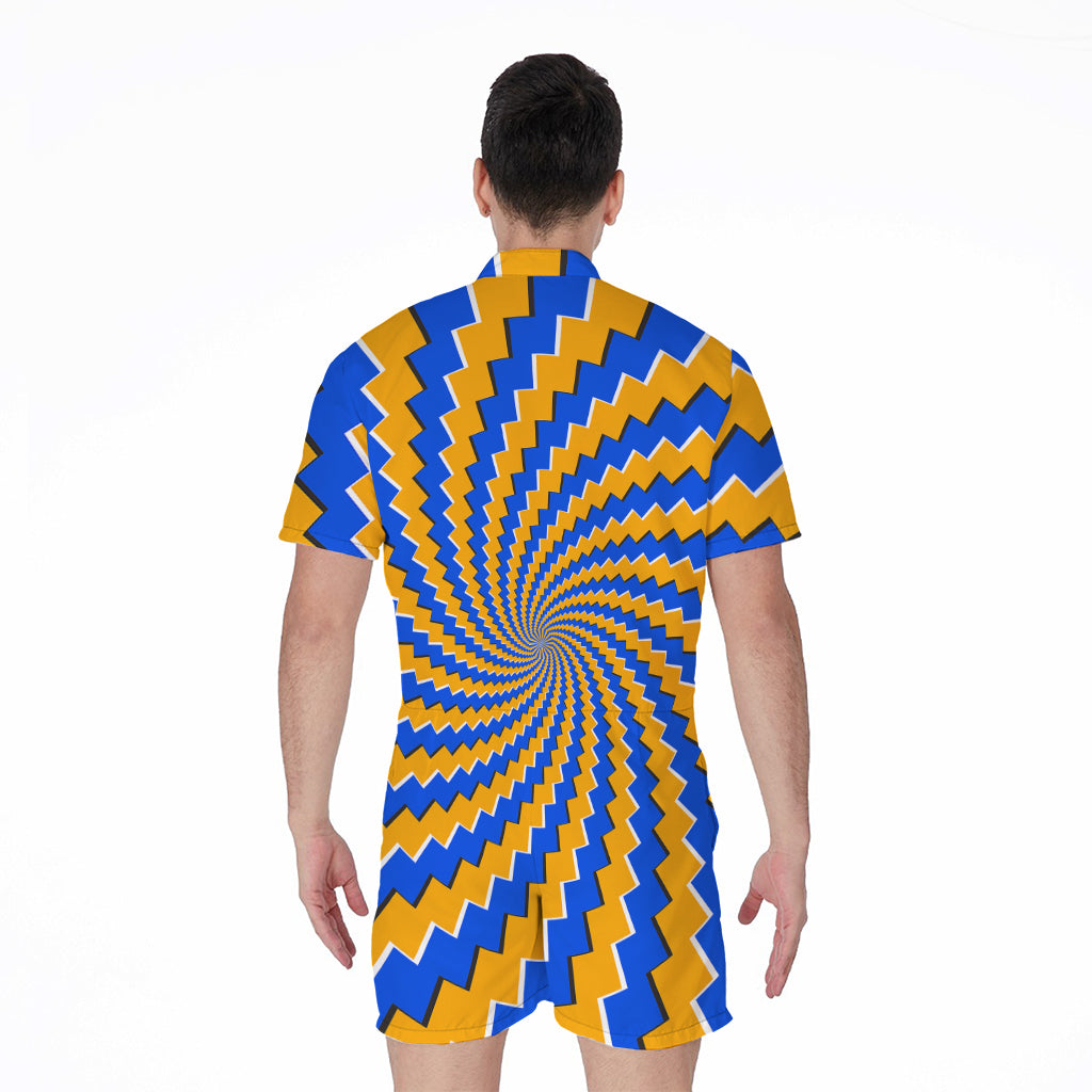 Yellow Spiral Moving Optical Illusion Men's Rompers