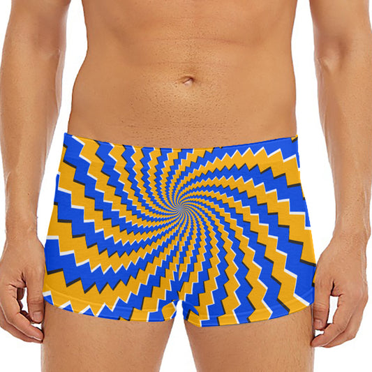Yellow Spiral Moving Optical Illusion Men's Short Boxer Briefs