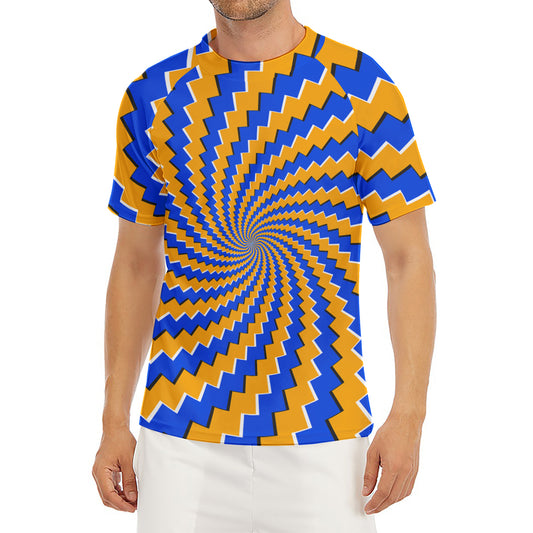Yellow Spiral Moving Optical Illusion Men's Short Sleeve Rash Guard