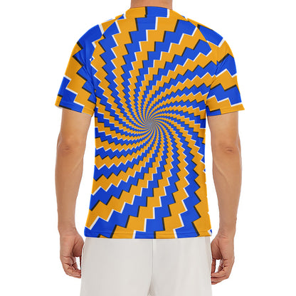 Yellow Spiral Moving Optical Illusion Men's Short Sleeve Rash Guard