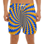 Yellow Spiral Moving Optical Illusion Men's Split Running Shorts