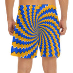 Yellow Spiral Moving Optical Illusion Men's Split Running Shorts